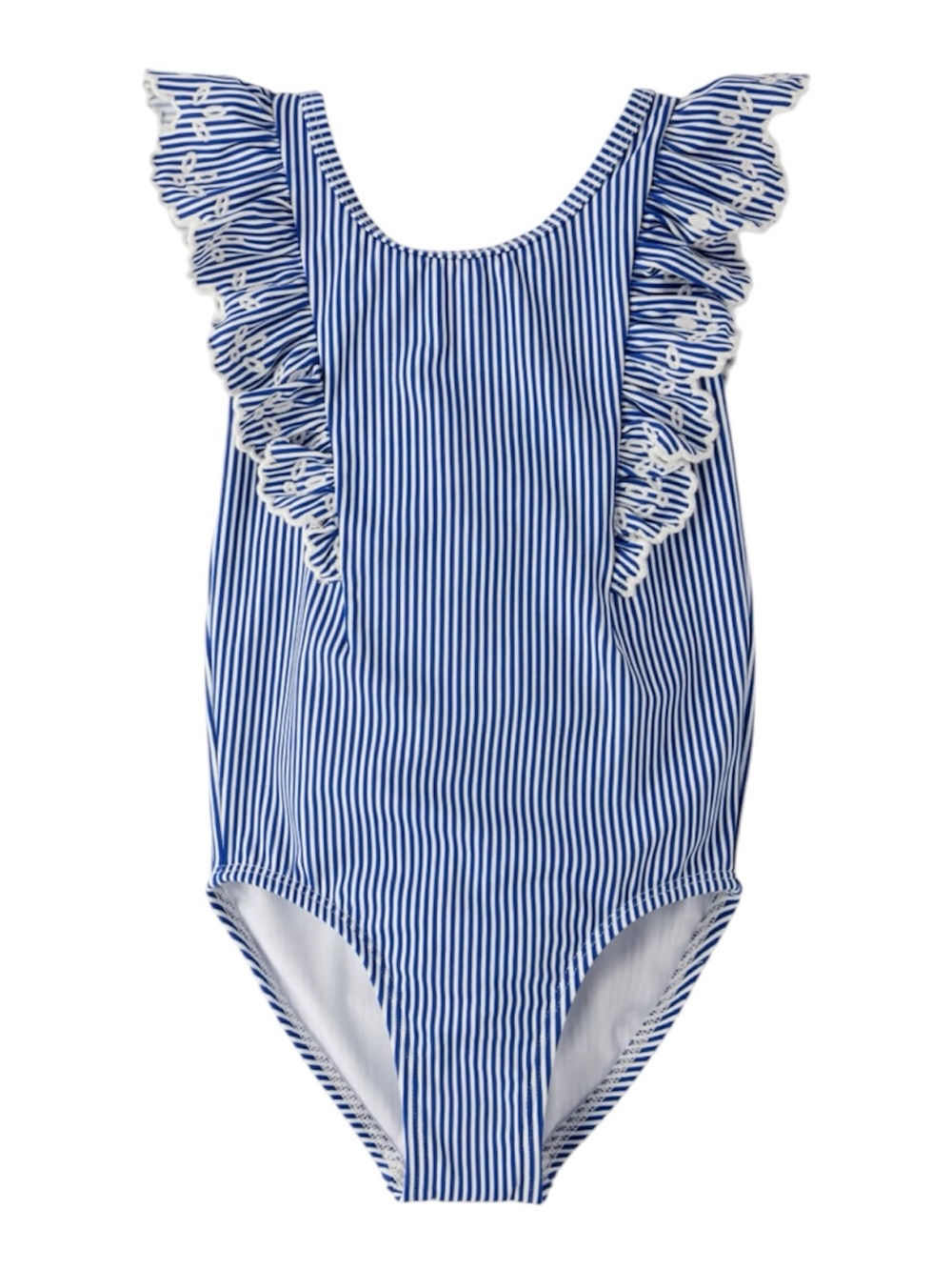 GIrls Gymboree Blue and White Striped Ruffle-Shoulder One-Piece Swimsuit Size 4T